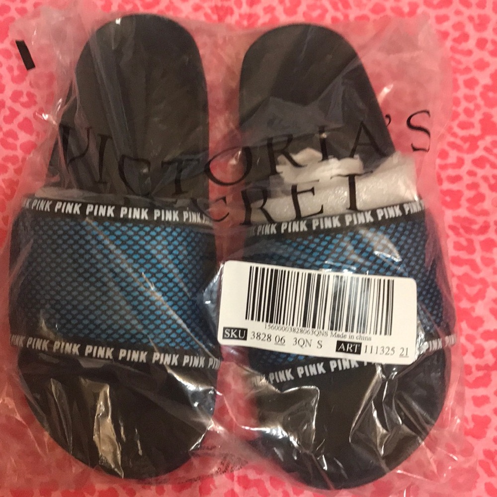 Victorias Secret PINK Slides Sandals Skyline Blue - Picture 2 of 3
